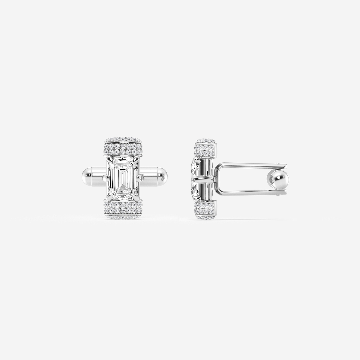 Additional Image 1 for  4 3/4 ctw Emerald Lab Grown Diamond with Round Pave Set Cufflinks