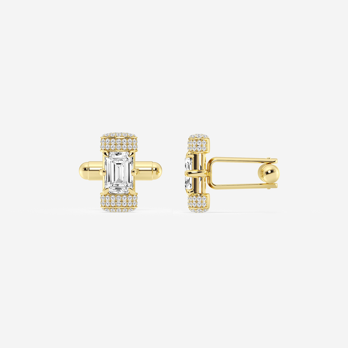 Additional Image 1 for  4 3/4 ctw Emerald Lab Grown Diamond with Round Pave Set Cufflinks