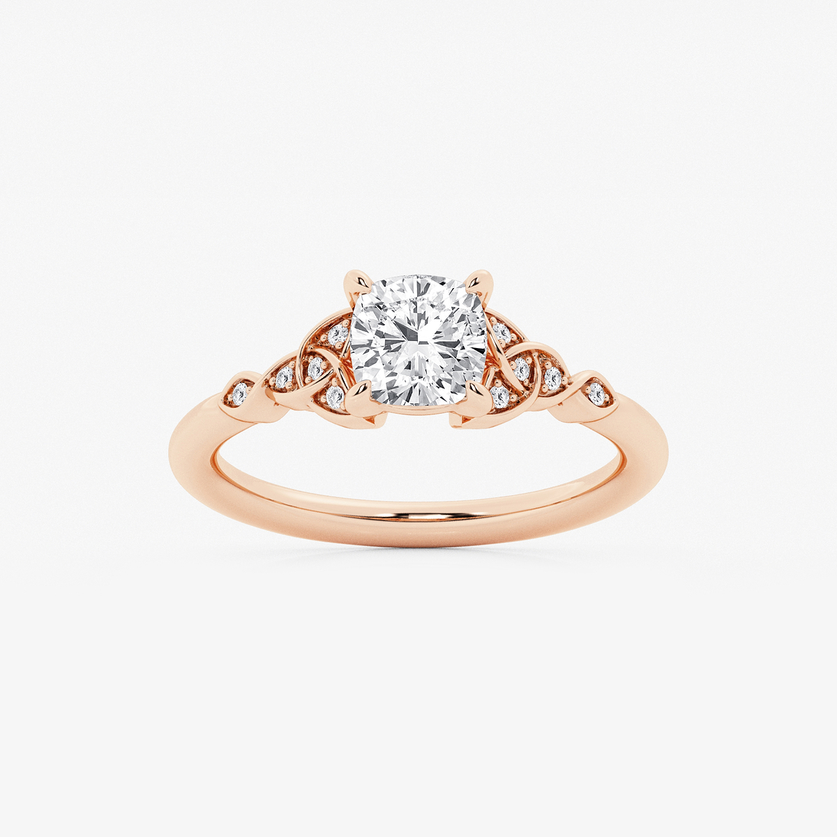 1 ctw Cushion Lab Grown Diamond Celtic Knot Side Stone Engagement Ring