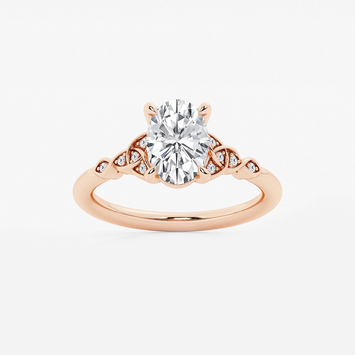 1 1/2 ctw Oval Lab Grown Diamond Celtic Knot Side Stone Engagement Ring