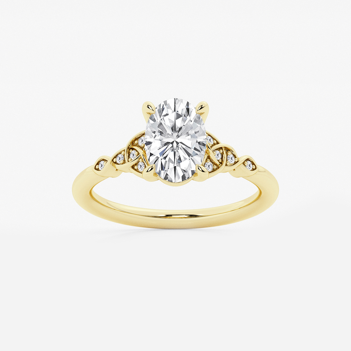 1 1/2 ctw Oval Lab Grown Diamond Celtic Knot Side Stone Engagement Ring