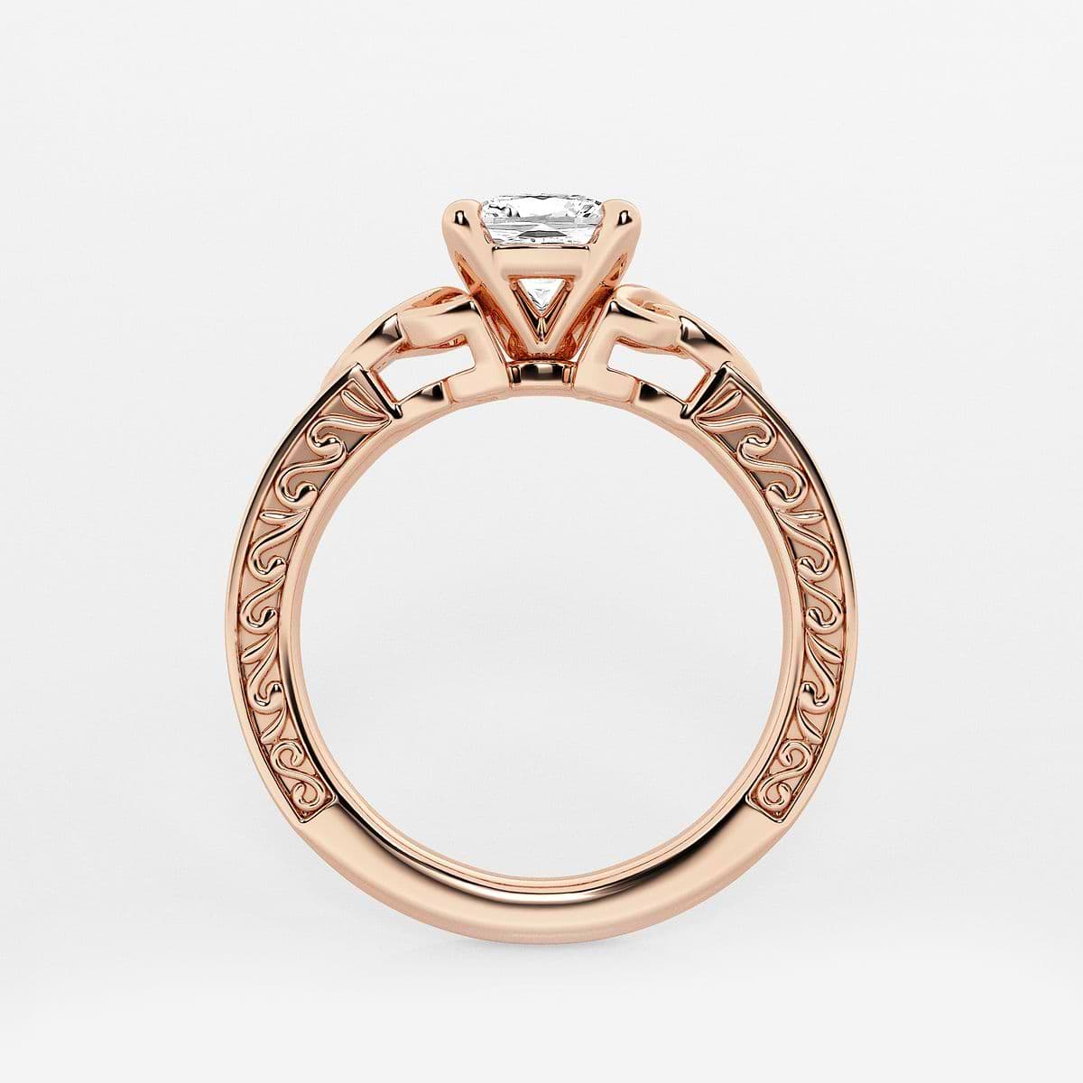 1 ctw Cushion Lab Grown Diamond Vintage Inspired Celtic Side Stone Engagement Ring 14K Rose Gold, F, VS2