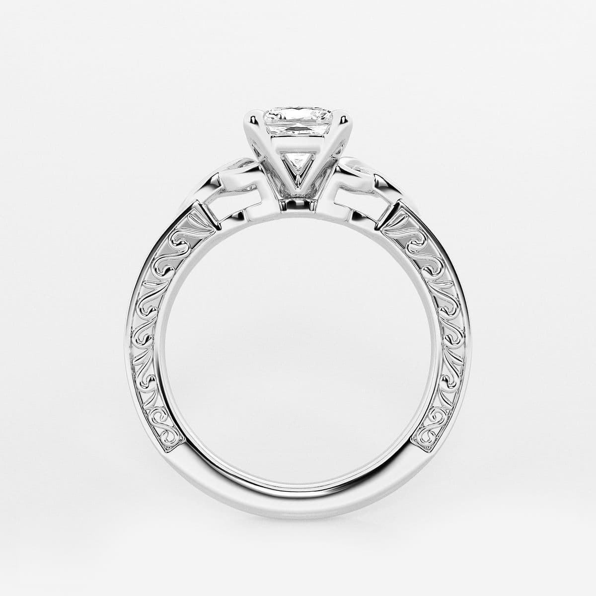 1 ctw Cushion Lab Grown Diamond Vintage Inspired Celtic Side Stone Engagement Ring 14K White Gold, F, VS2