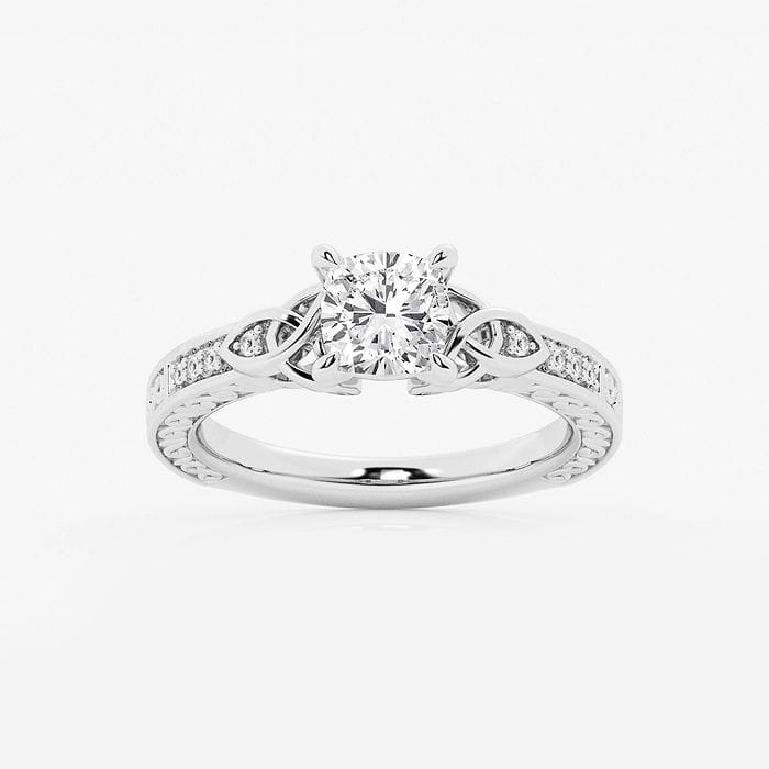 1 ctw Round Lab Grown Diamond Vintage Inspired Celtic Side Stone Engagement Ring 14K White Gold, F, VS2