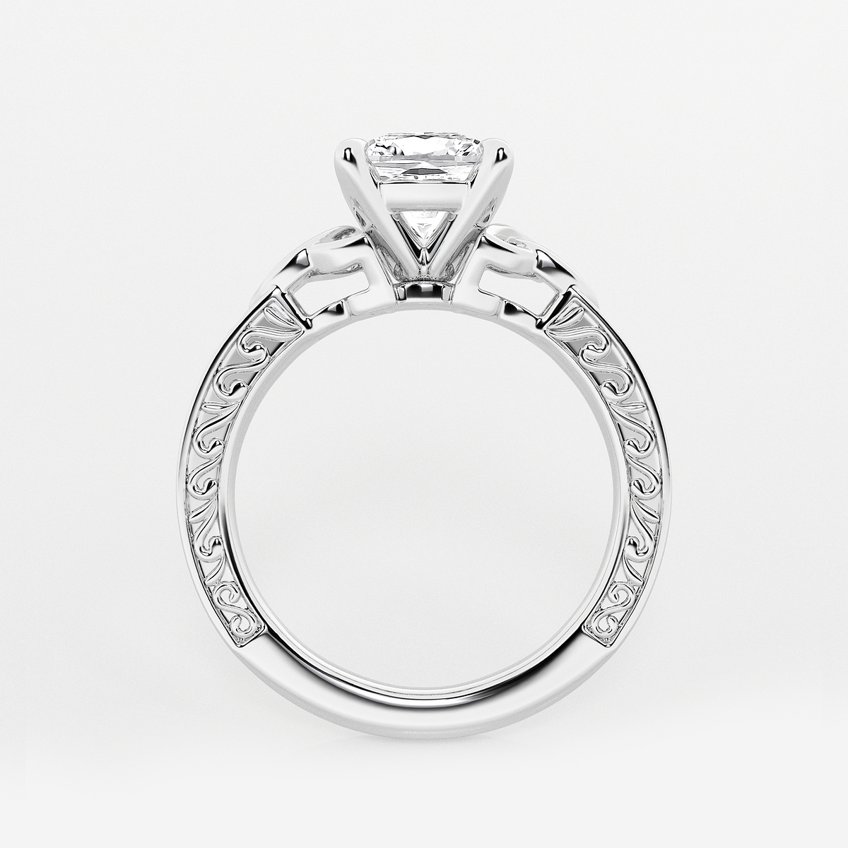 Additional Image 1 for  1 1/2 ctw Cushion Lab Grown Diamond Vintage Inspired Celtic Side Stone Engagement Ring