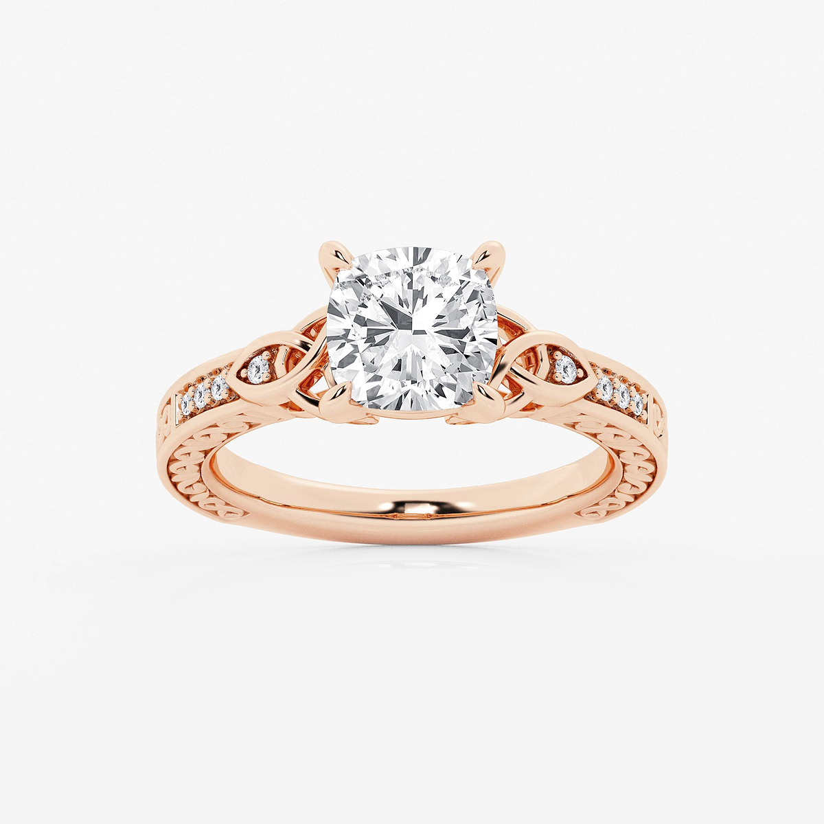 2 ctw Cushion Lab Grown Diamond Vintage Inspired Celtic Side Stone Engagement Ring