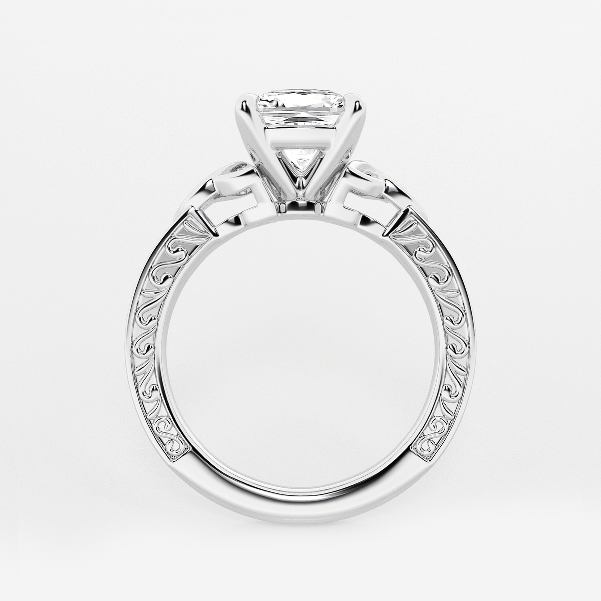 Additional Image 1 for  2 ctw Cushion Lab Grown Diamond Vintage Inspired Celtic Side Stone Engagement Ring
