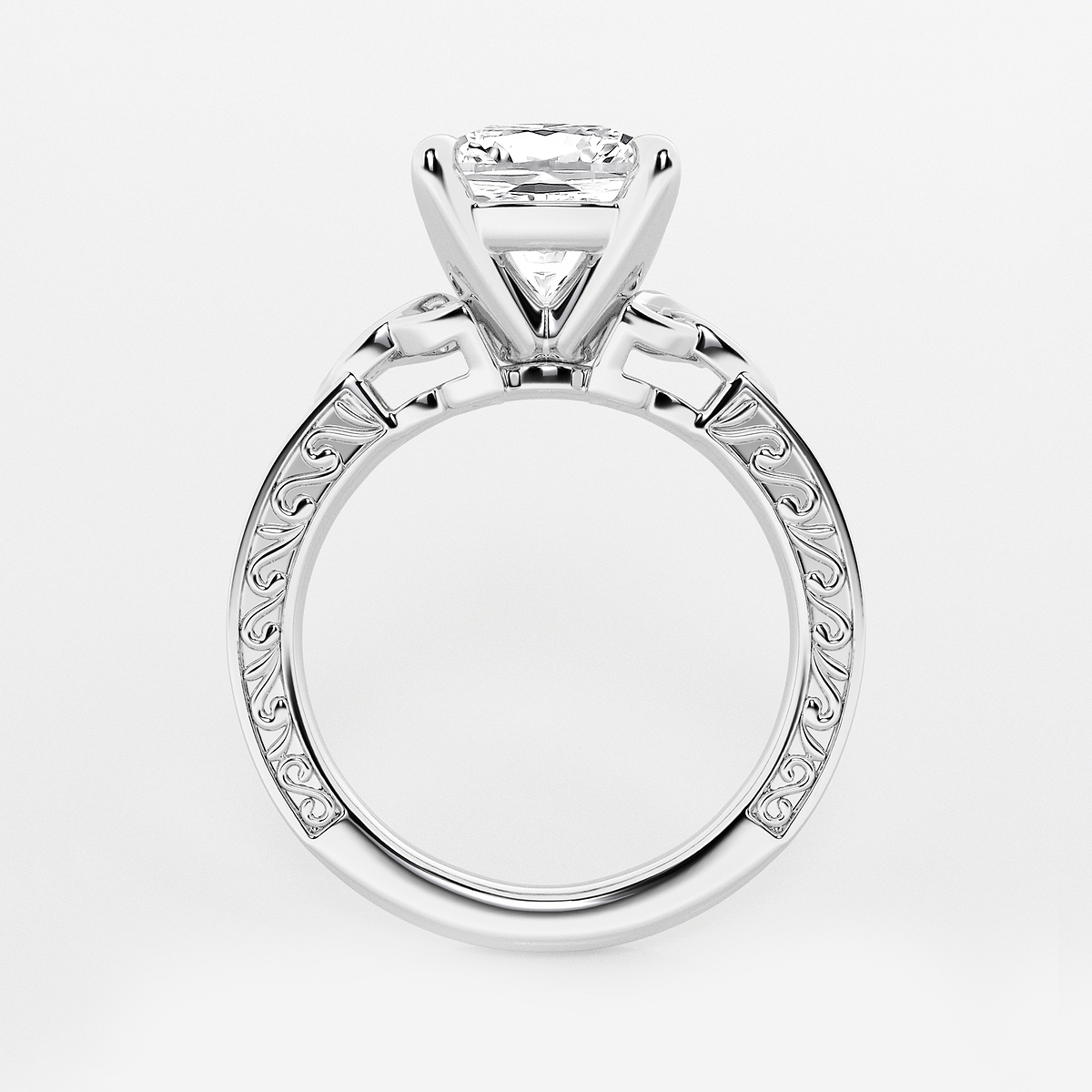 Additional Image 1 for  3 ctw Cushion Lab Grown Diamond Vintage Inspired Celtic Side Stone Engagement Ring