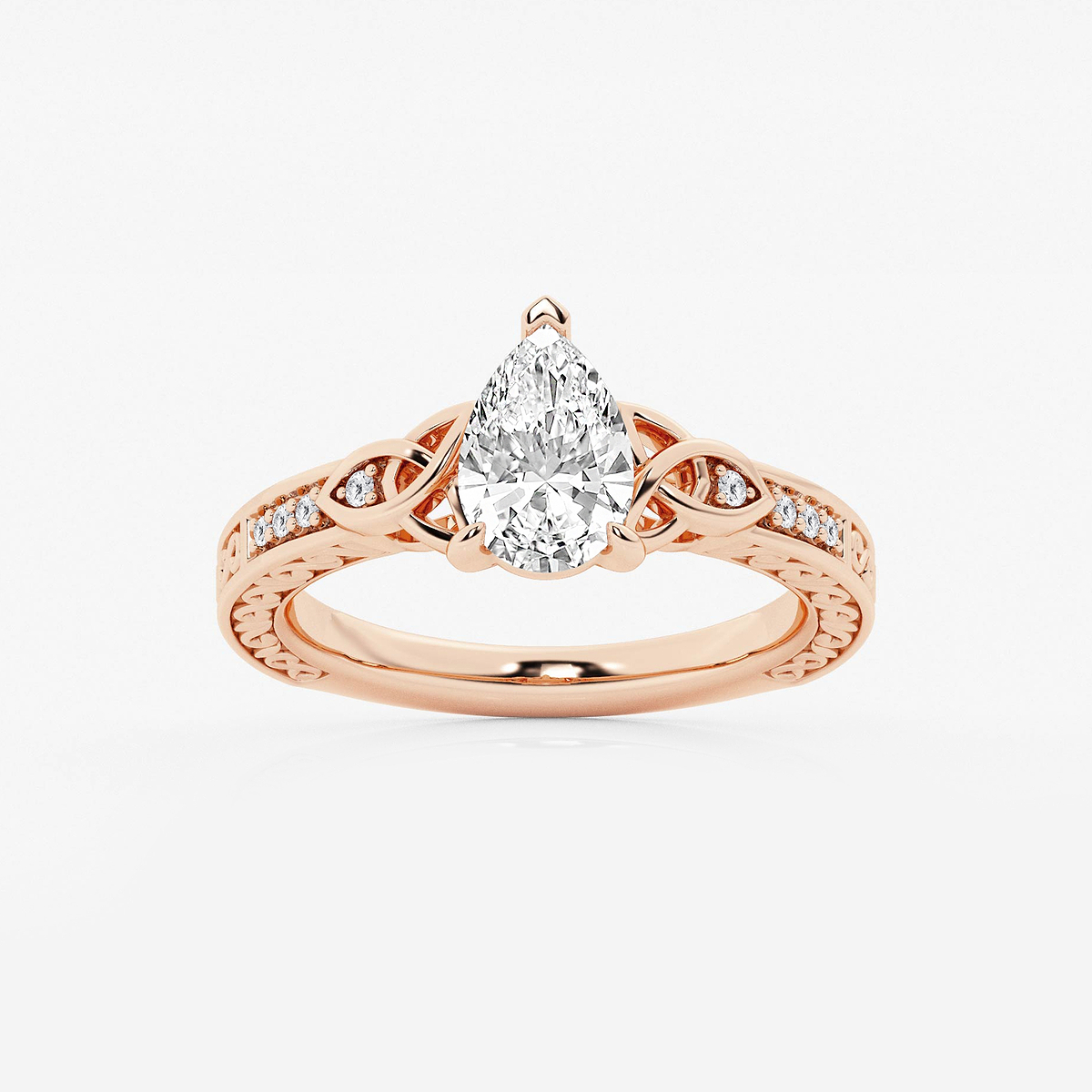 1 ctw Pear Lab Grown Diamond Vintage Inspired Celtic Side Stone Engagement Ring