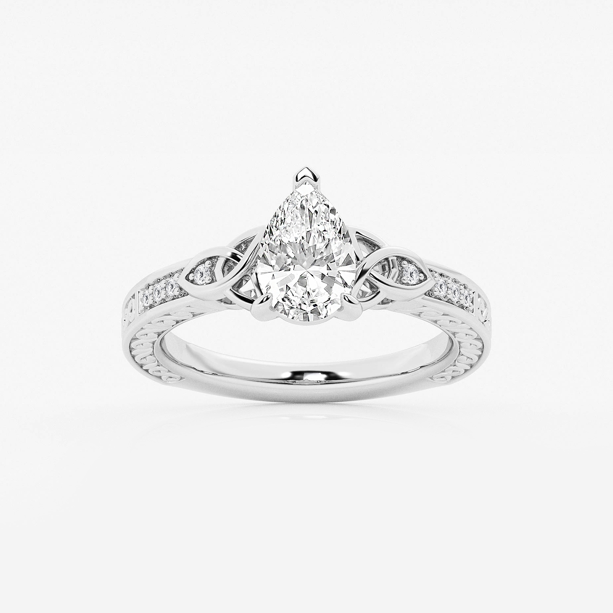 1 ctw Pear Lab Grown Diamond Vintage Inspired Celtic Side Stone Engagement Ring