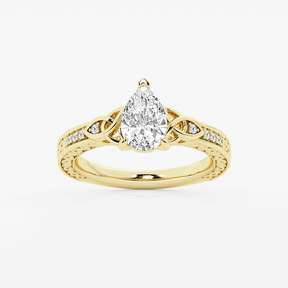 1 ctw Pear Lab Grown Diamond Vintage Inspired Celtic Side Stone Engagement Ring
