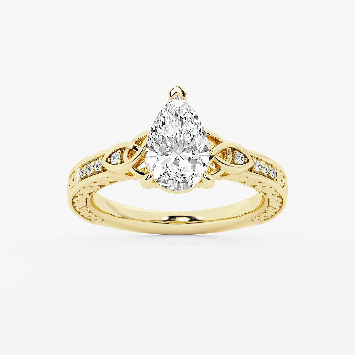1 1/2 ctw Pear Lab Grown Diamond Vintage Inspired Celtic Side Stone Engagement Ring