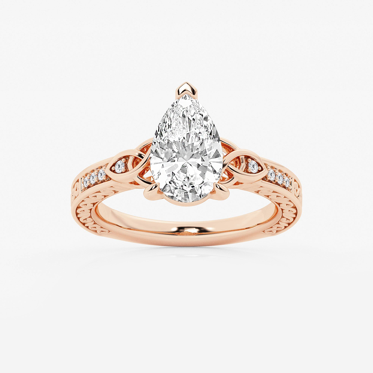 2 ctw Pear Lab Grown Diamond Vintage Inspired Celtic Side Stone Engagement Ring