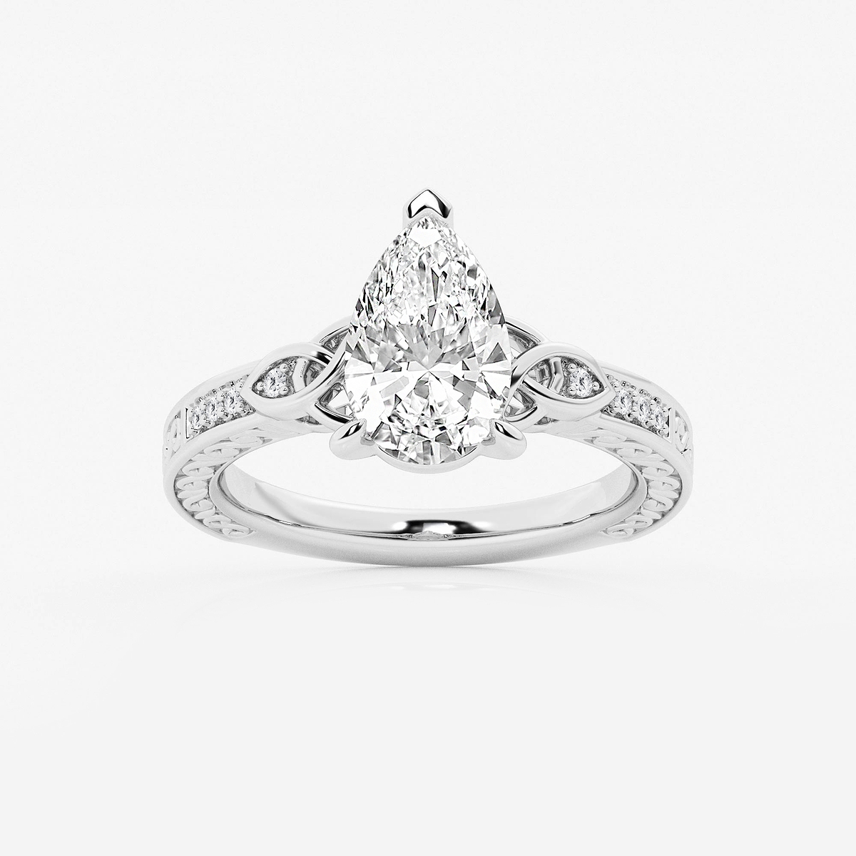 2 ctw Pear Lab Grown Diamond Vintage Inspired Celtic Side Stone Engagement Ring