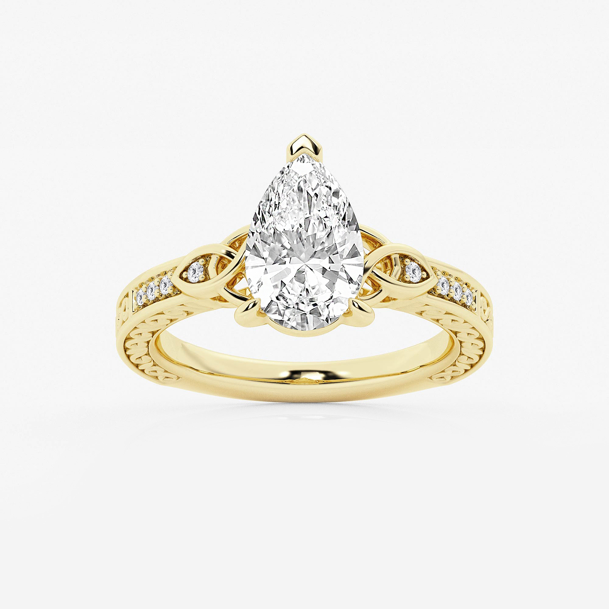 2 ctw Pear Lab Grown Diamond Vintage Inspired Celtic Side Stone Engagement Ring