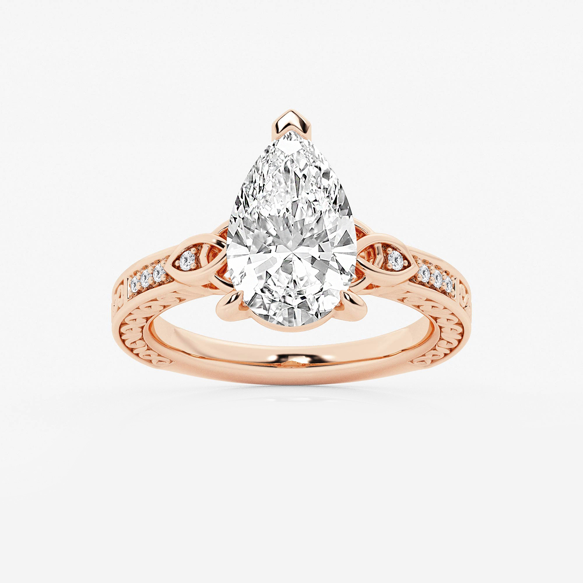 3 ctw Pear Lab Grown Diamond Vintage Inspired Celtic Side Stone Engagement Ring