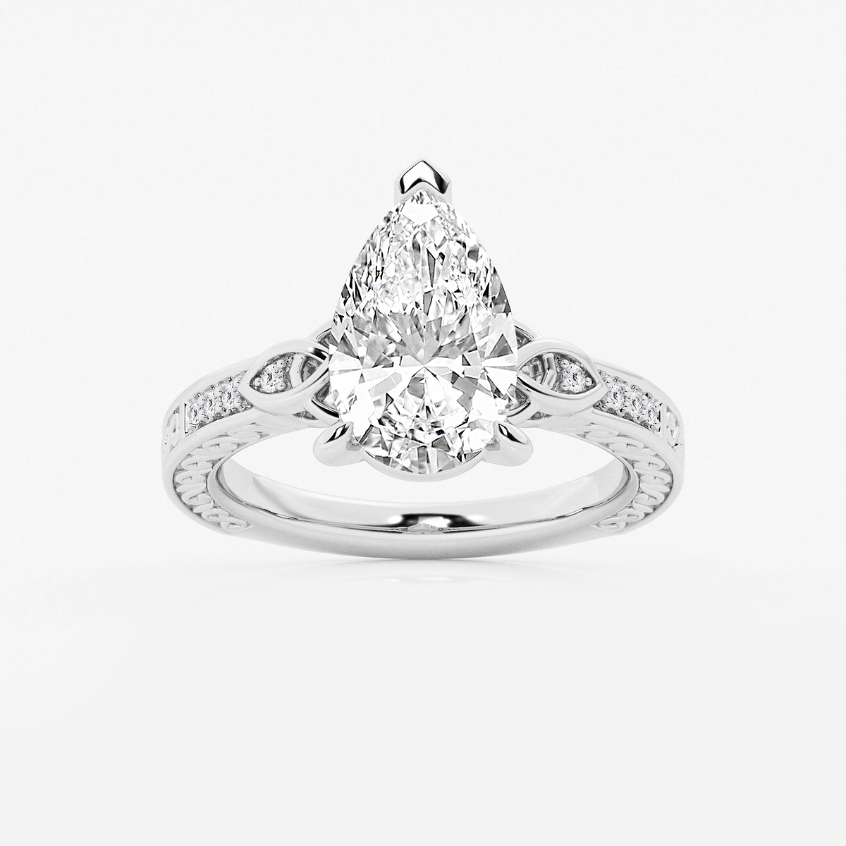 3 ctw Pear Lab Grown Diamond Vintage Inspired Celtic Side Stone Engagement Ring