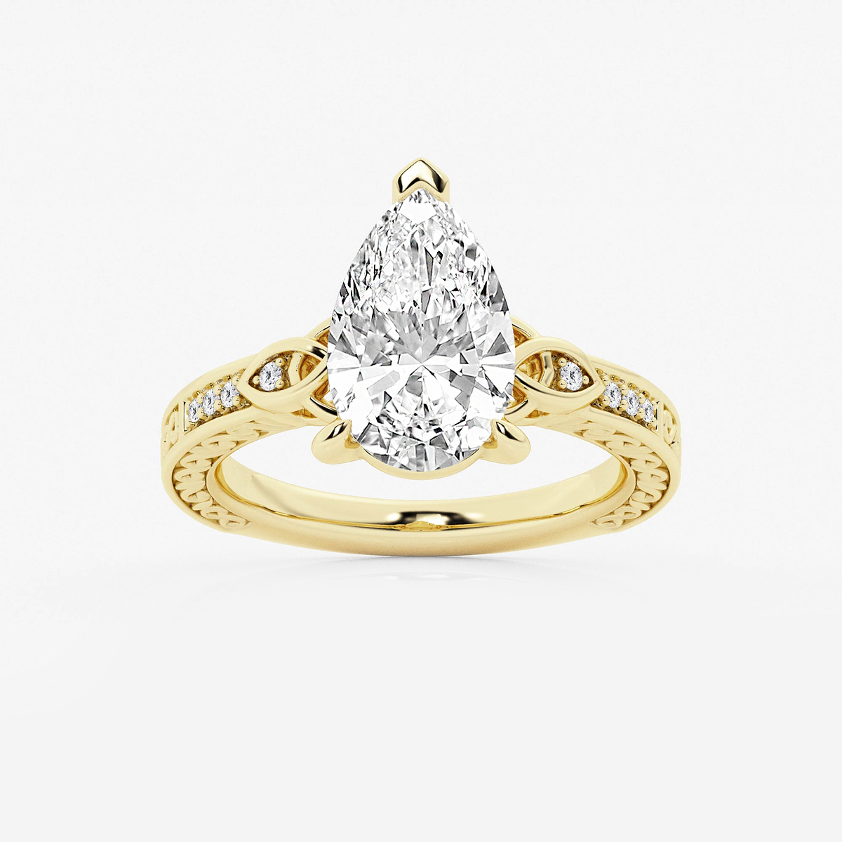 3 ctw Pear Lab Grown Diamond Vintage Inspired Celtic Side Stone Engagement Ring