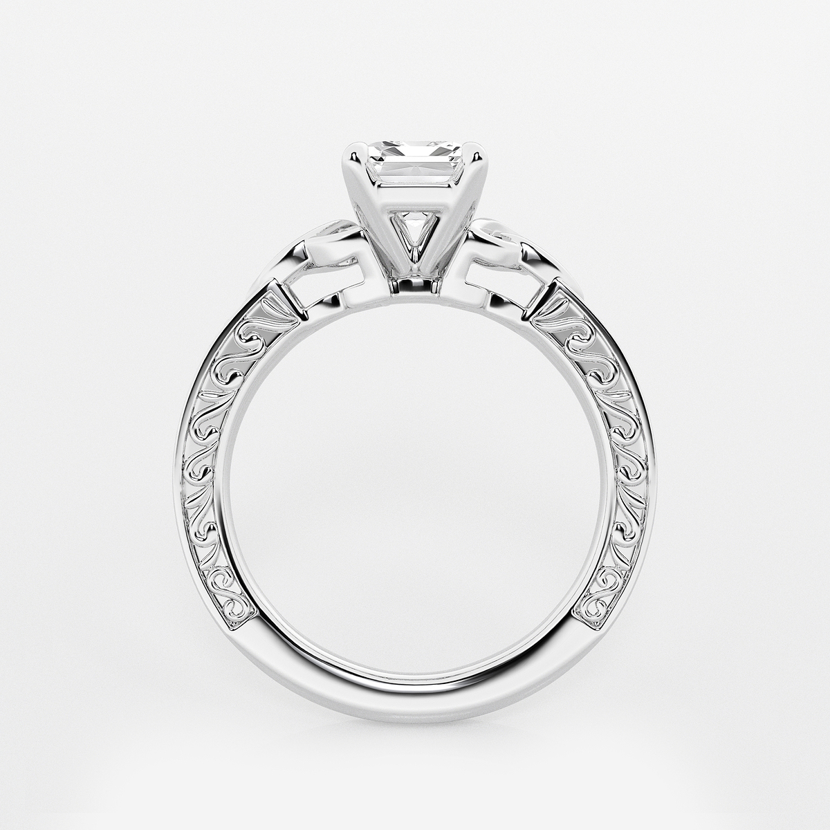 Additional Image 1 for  1 1/2 ctw Emerald Lab Grown Diamond Vintage Inspired Celtic Side Stone Engagement Ring