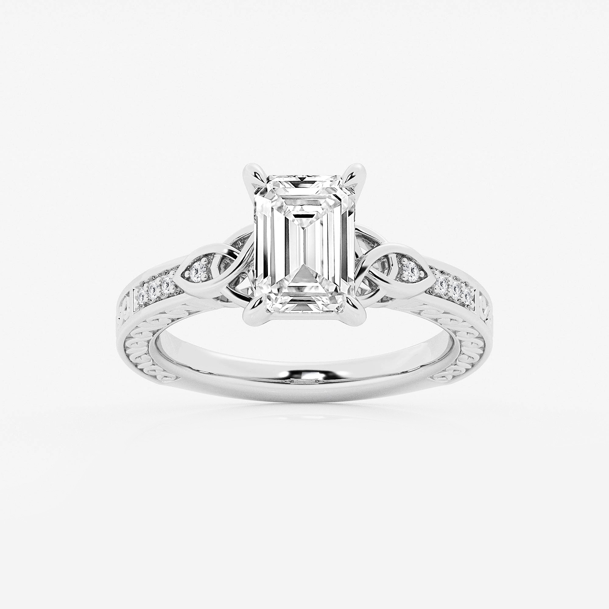 2 ctw Emerald Lab Grown Diamond Vintage Inspired Celtic Side Stone Engagement Ring