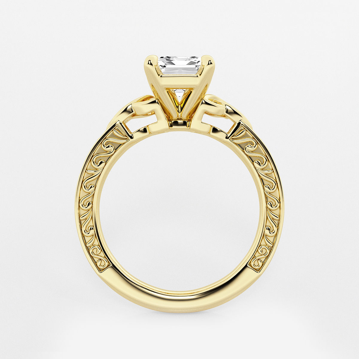 2 ctw Emerald Lab Grown Diamond Vintage Inspired Celtic Side Stone Engagement Ring 14K Yellow Gold, E, VS1