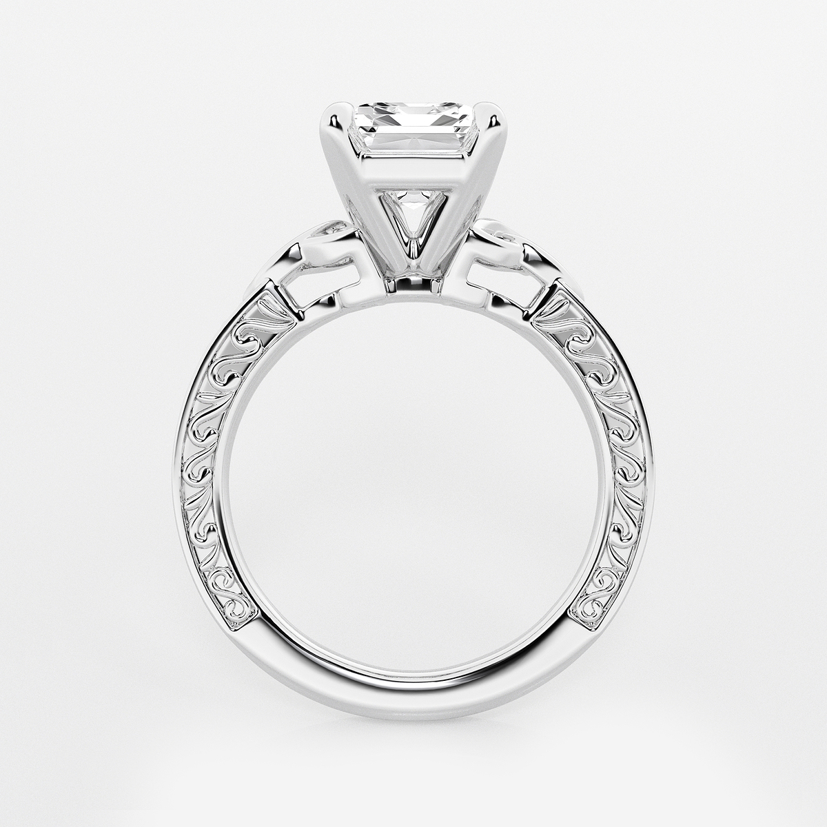 Additional Image 1 for  3 ctw Emerald Lab Grown Diamond Vintage Inspired Celtic Side Stone Engagement Ring