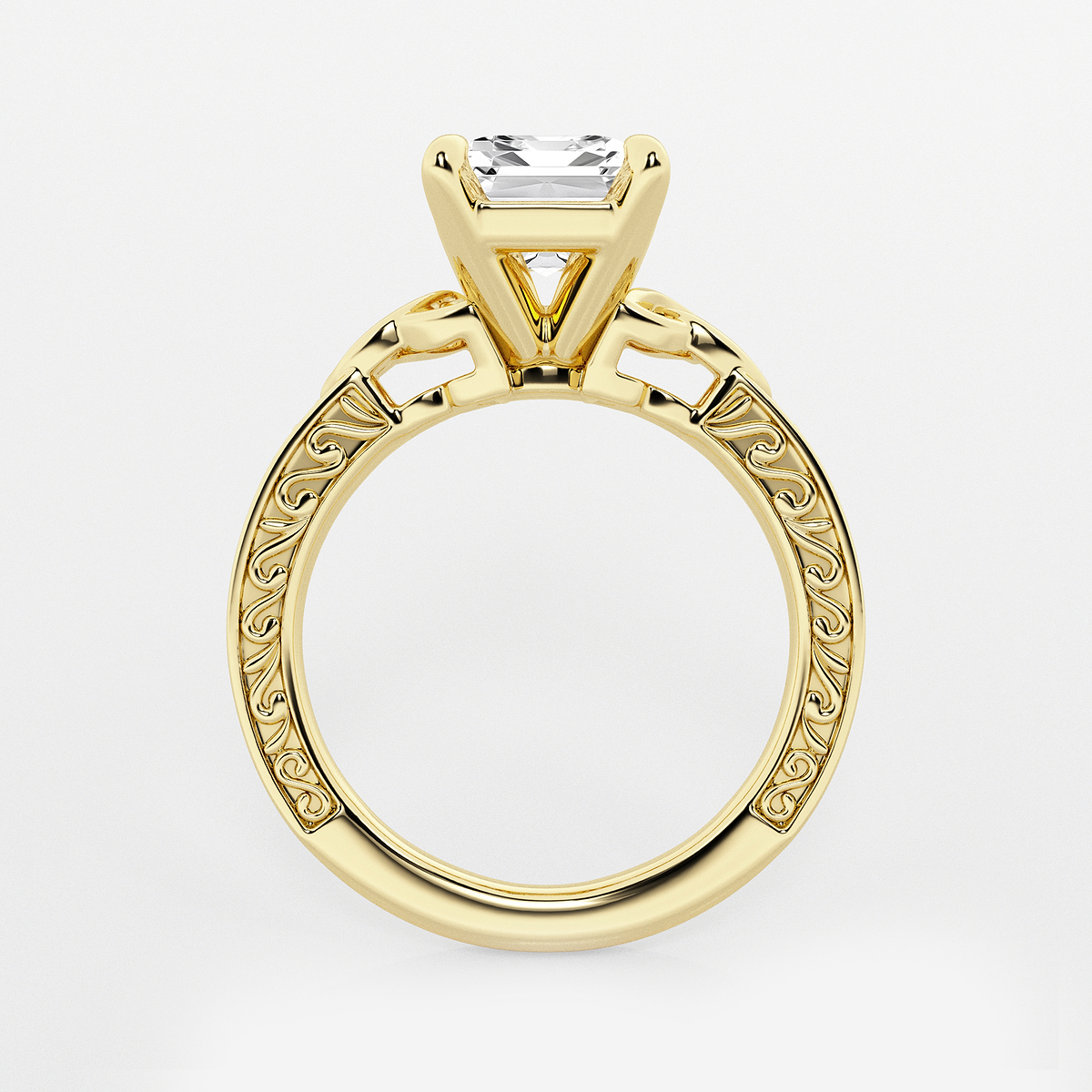 Additional Image 1 for  3 ctw Emerald Lab Grown Diamond Vintage Inspired Celtic Side Stone Engagement Ring