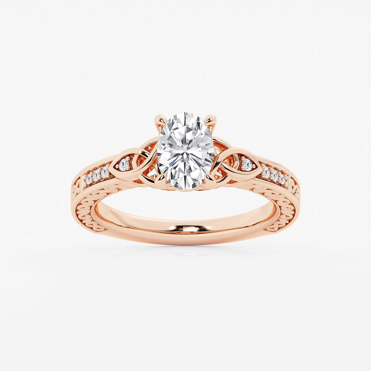 1 ctw Oval Lab Grown Diamond Vintage Inspired Celtic Side Stone Engagement Ring