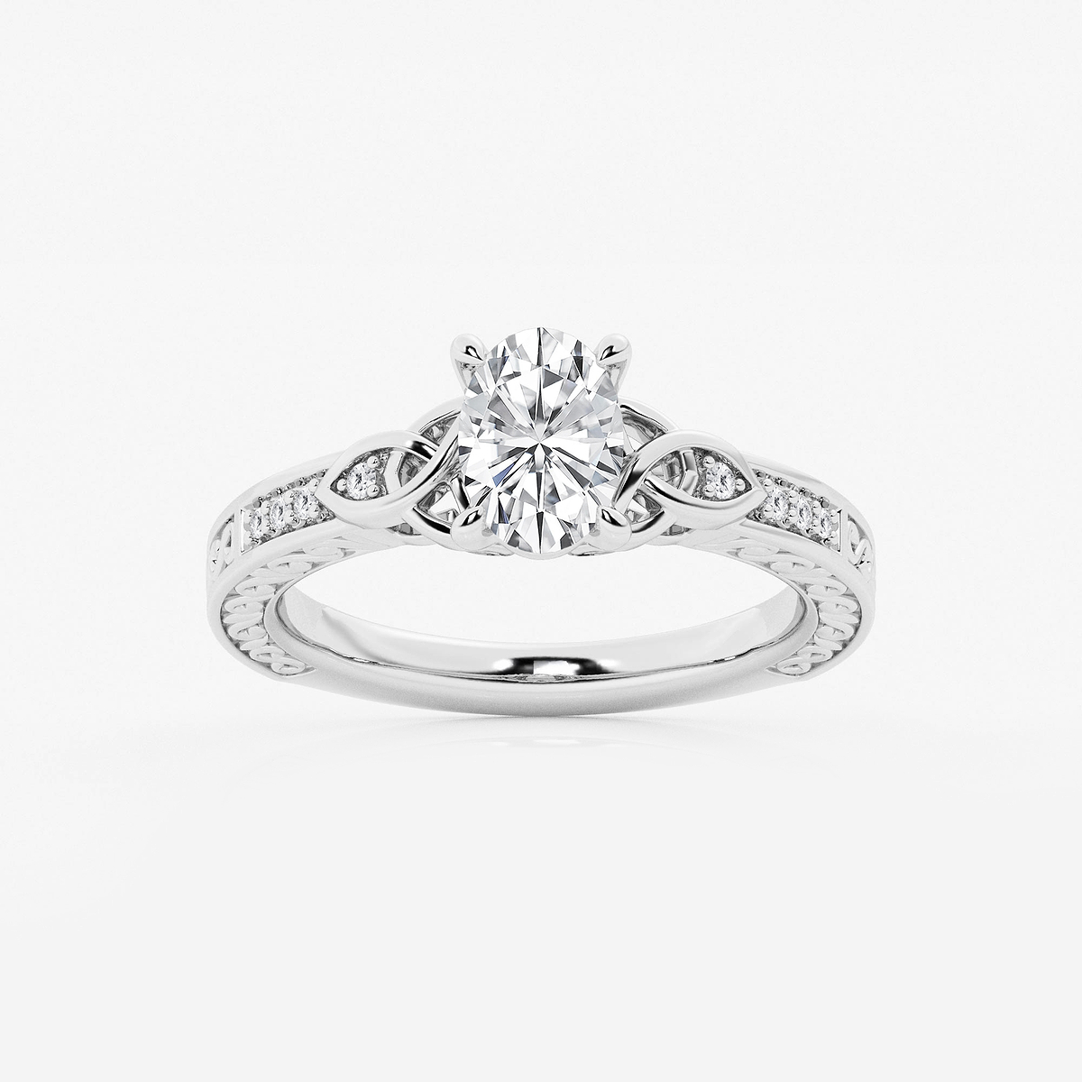 1 ctw Oval Lab Grown Diamond Vintage Inspired Celtic Side Stone Engagement Ring