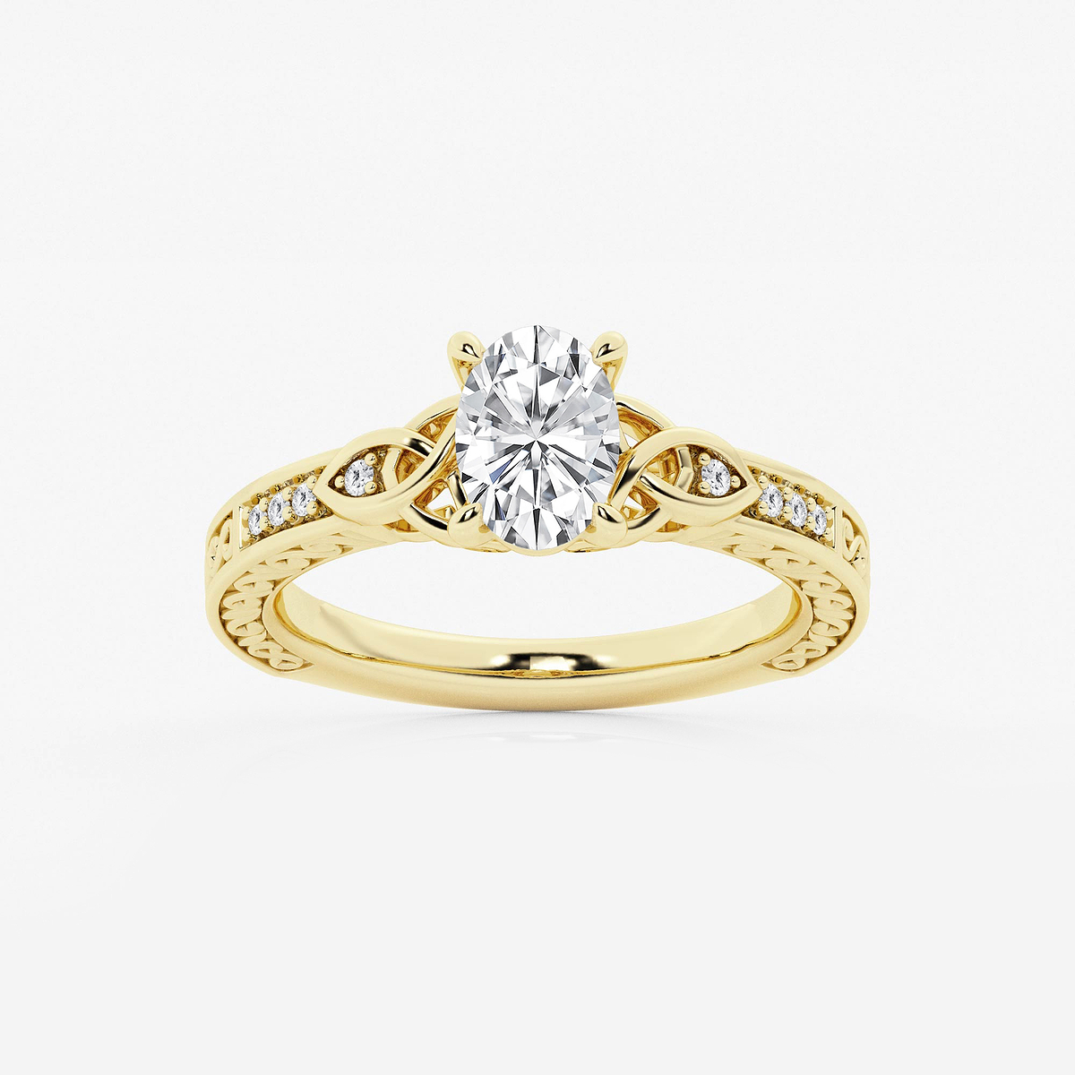 1 ctw Oval Lab Grown Diamond Vintage Inspired Celtic Side Stone Engagement Ring