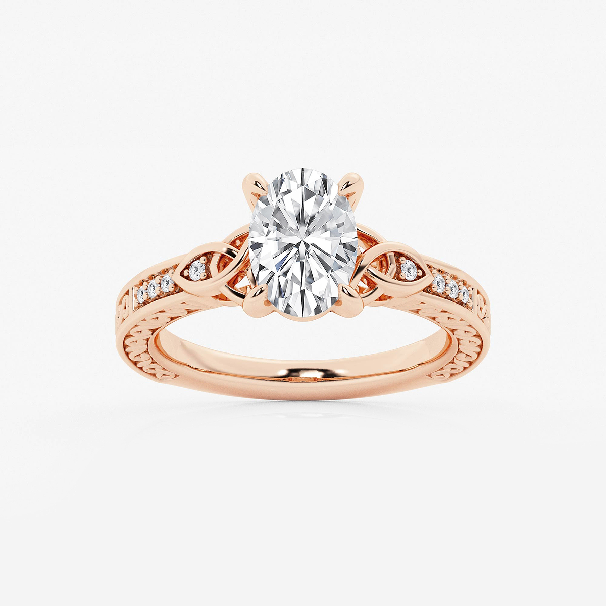 1 1/2 ctw Oval Lab Grown Diamond Vintage Inspired Celtic Side Stone Engagement Ring