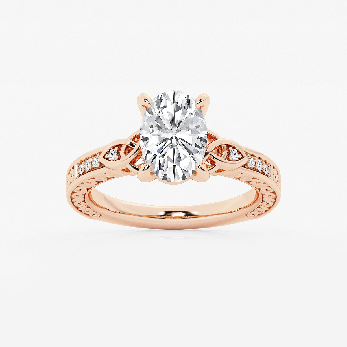 2 ctw Oval Lab Grown Diamond Vintage Inspired Celtic Side Stone Engagement Ring