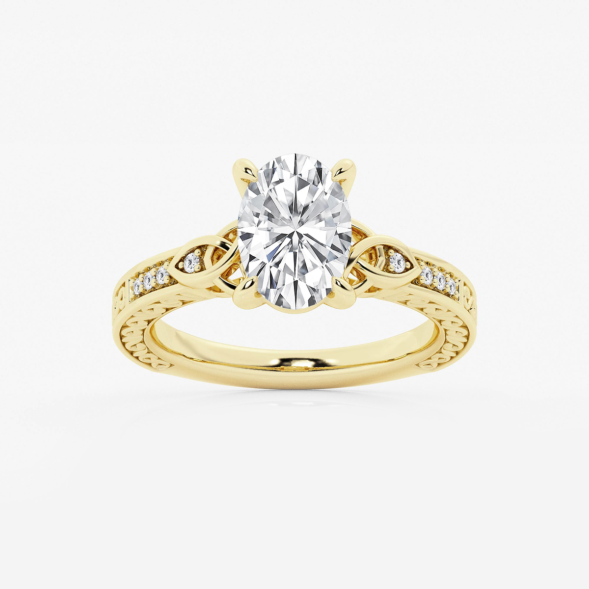 2 ctw Oval Lab Grown Diamond Vintage Inspired Celtic Side Stone Engagement Ring
