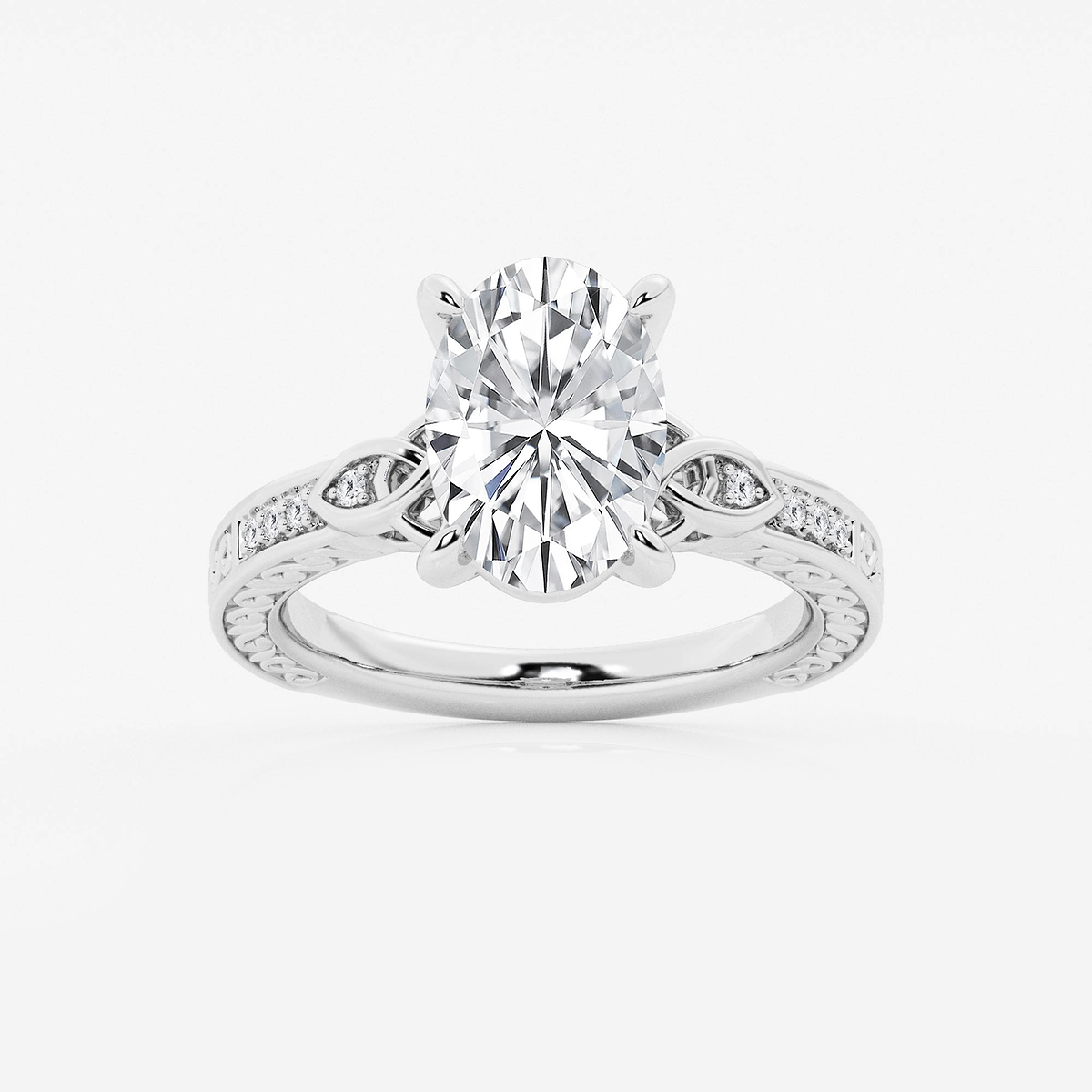 3 ctw Oval Lab Grown Diamond Vintage Inspired Celtic Side Stone Engagement Ring