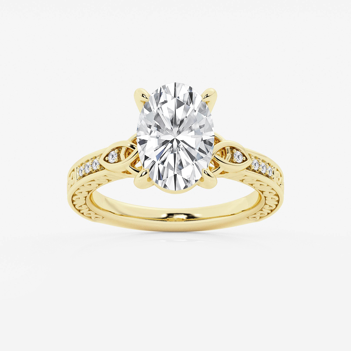 3 ctw Oval Lab Grown Diamond Vintage Inspired Celtic Side Stone Engagement Ring
