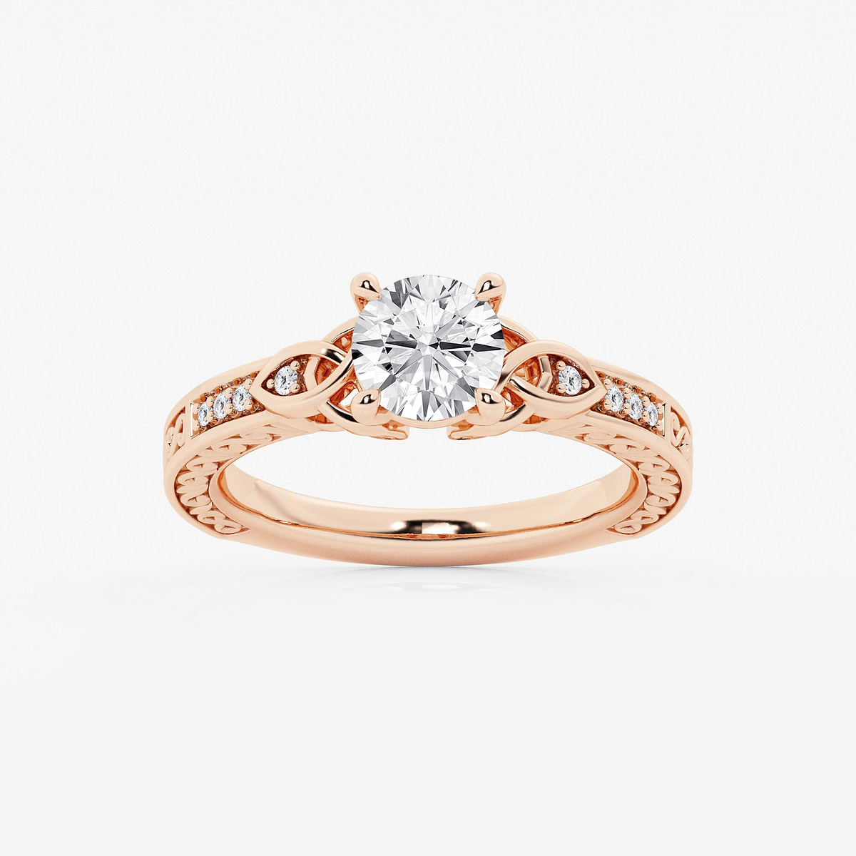 1 ctw Round Lab Grown Diamond Vintage Inspired Celtic Side Stone Engagement Ring
