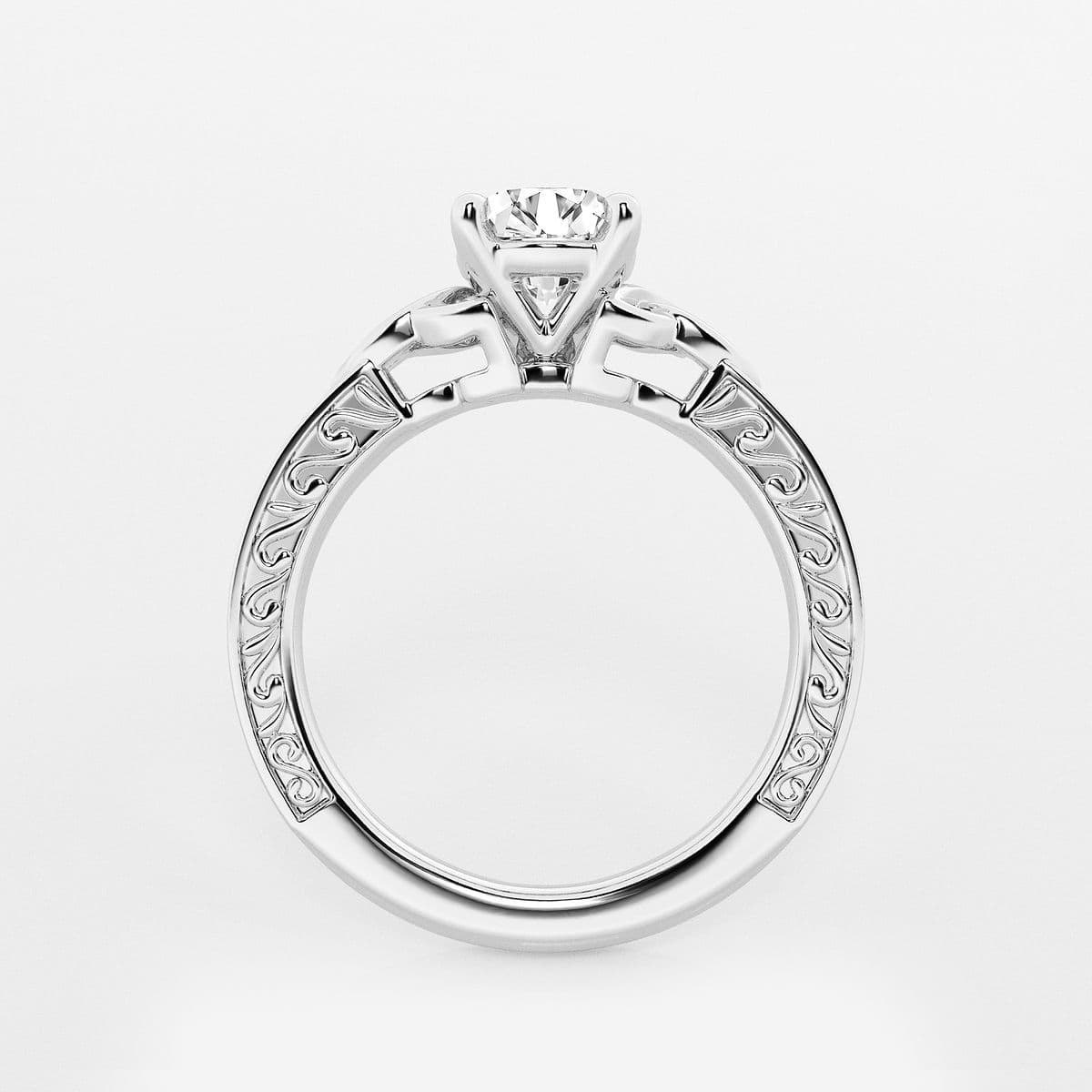 1 ctw Round Lab Grown Diamond Vintage Inspired Celtic Side Stone Engagement Ring 14K White Gold, F, VS2