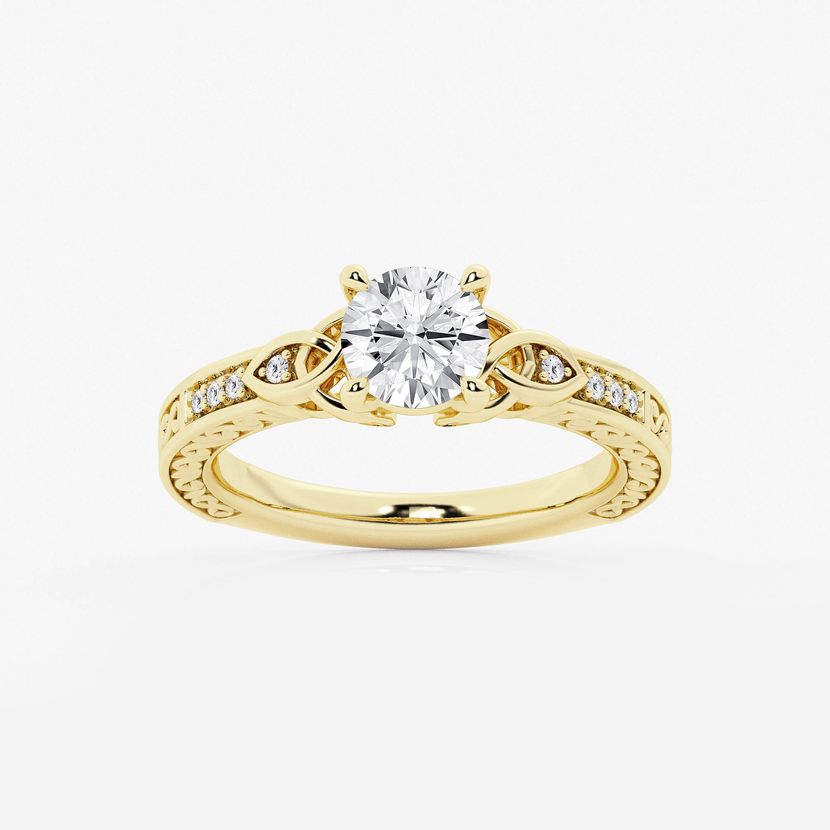 1 ctw Round Lab Grown Diamond Vintage Inspired Celtic Side Stone Engagement Ring