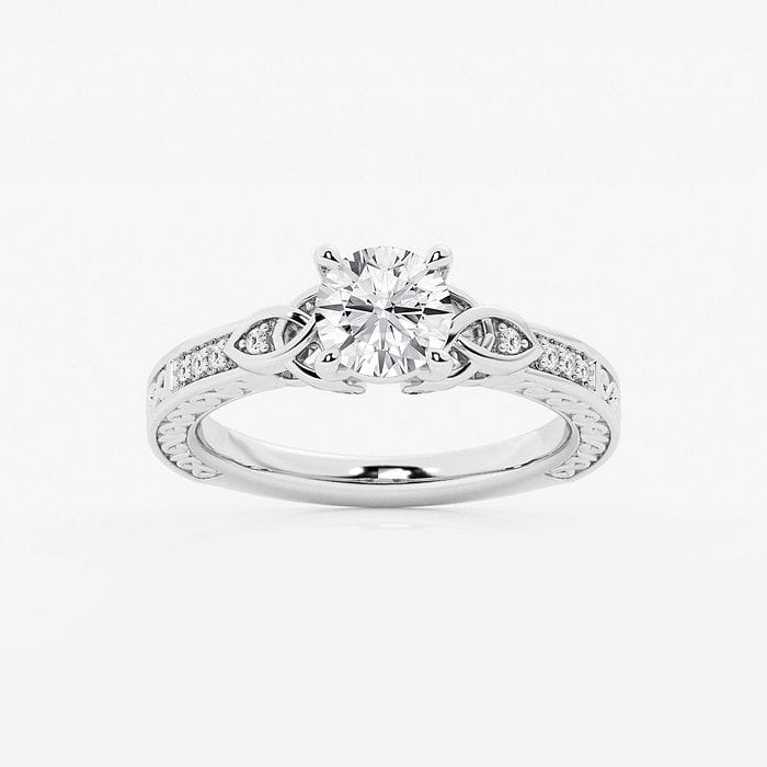 1 ctw Cushion Lab Grown Diamond Vintage Inspired Celtic Side Stone Engagement Ring 14K Rose Gold, F, VS2