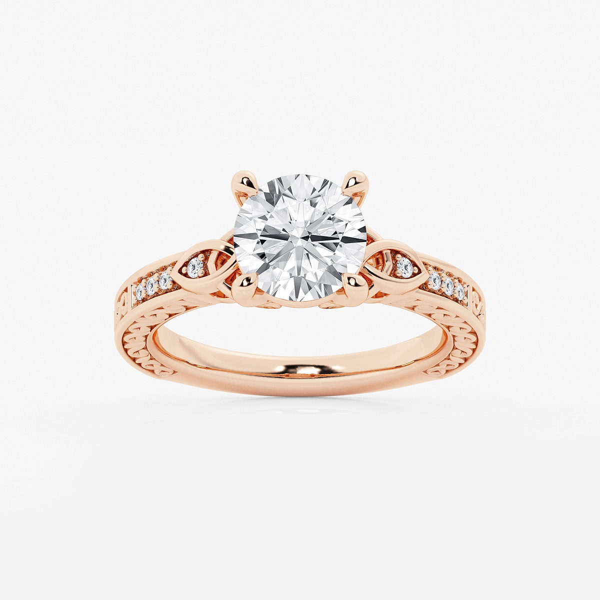 2 ctw Round Lab Grown Diamond Vintage Inspired Celtic Side Stone Engagement Ring
