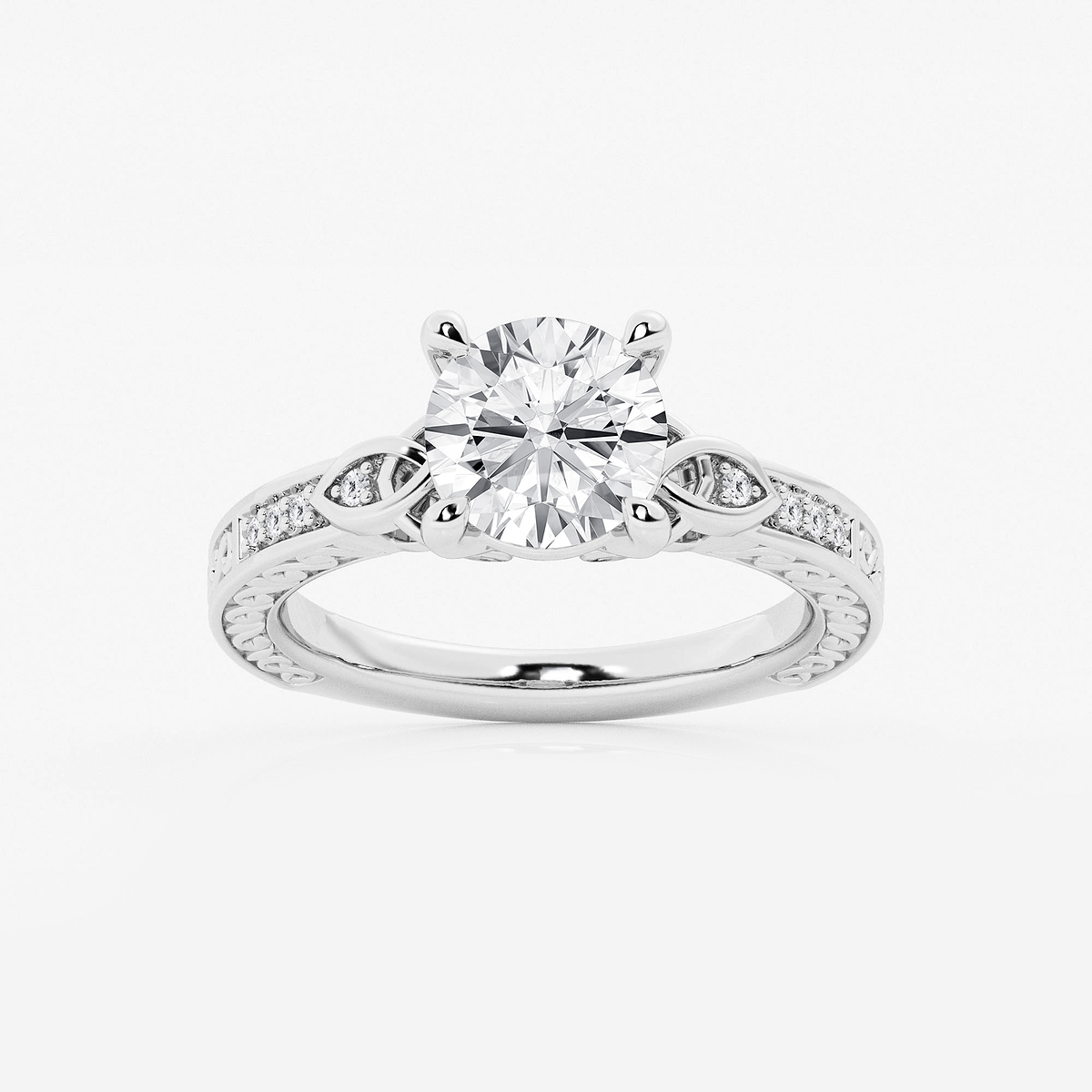 2 ctw Round Lab Grown Diamond Vintage Inspired Celtic Side Stone Engagement Ring