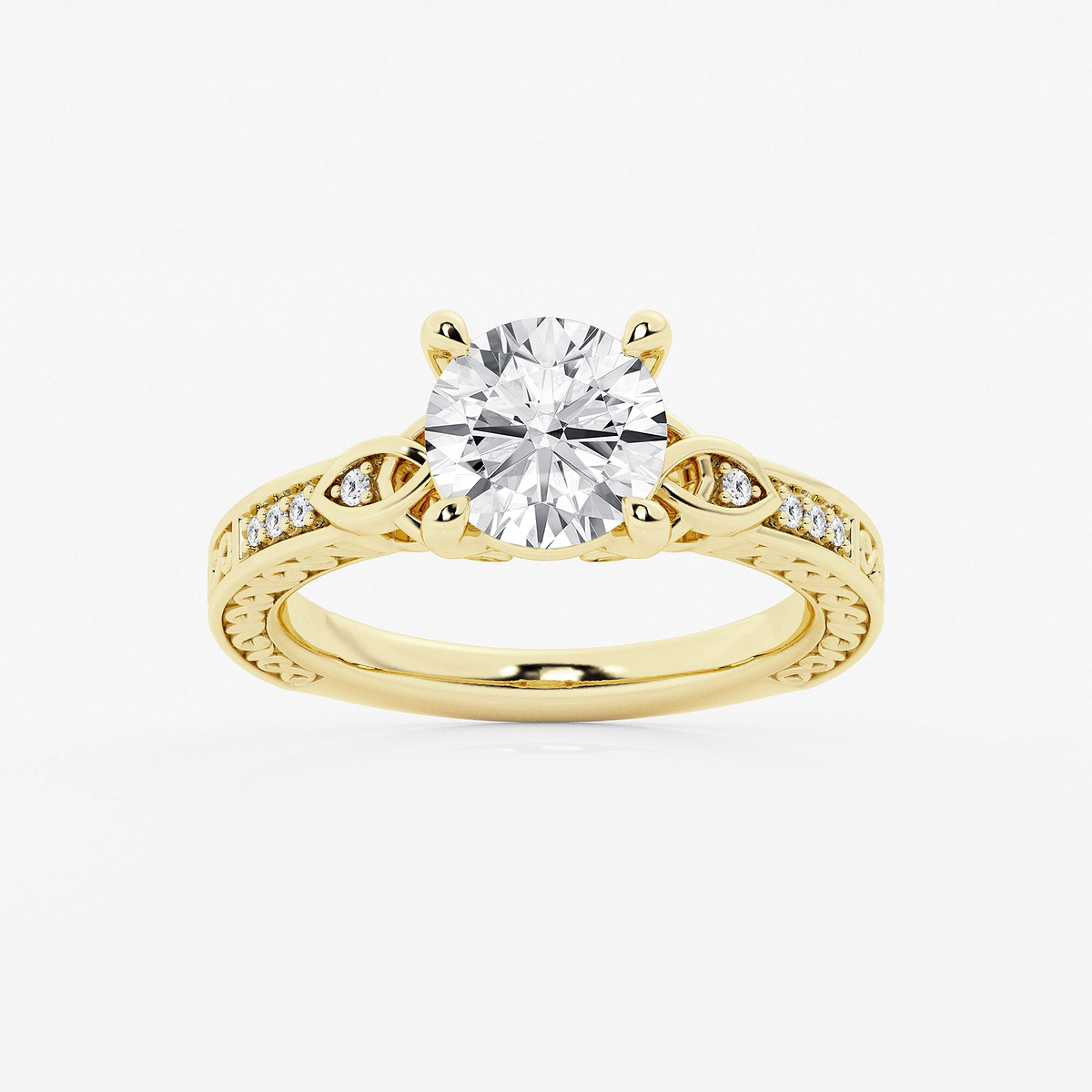 2 ctw Round Lab Grown Diamond Vintage Inspired Celtic Side Stone Engagement Ring