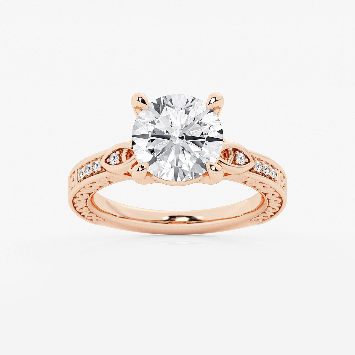3 ctw Round Lab Grown Diamond Vintage Inspired Celtic Side Stone Engagement Ring