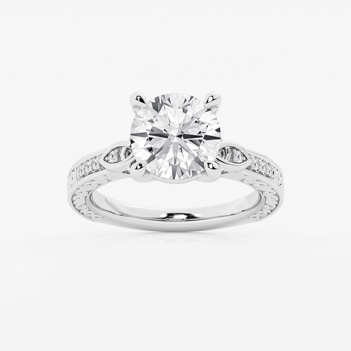 3 ctw Round Lab Grown Diamond Vintage Inspired Celtic Side Stone Engagement Ring
