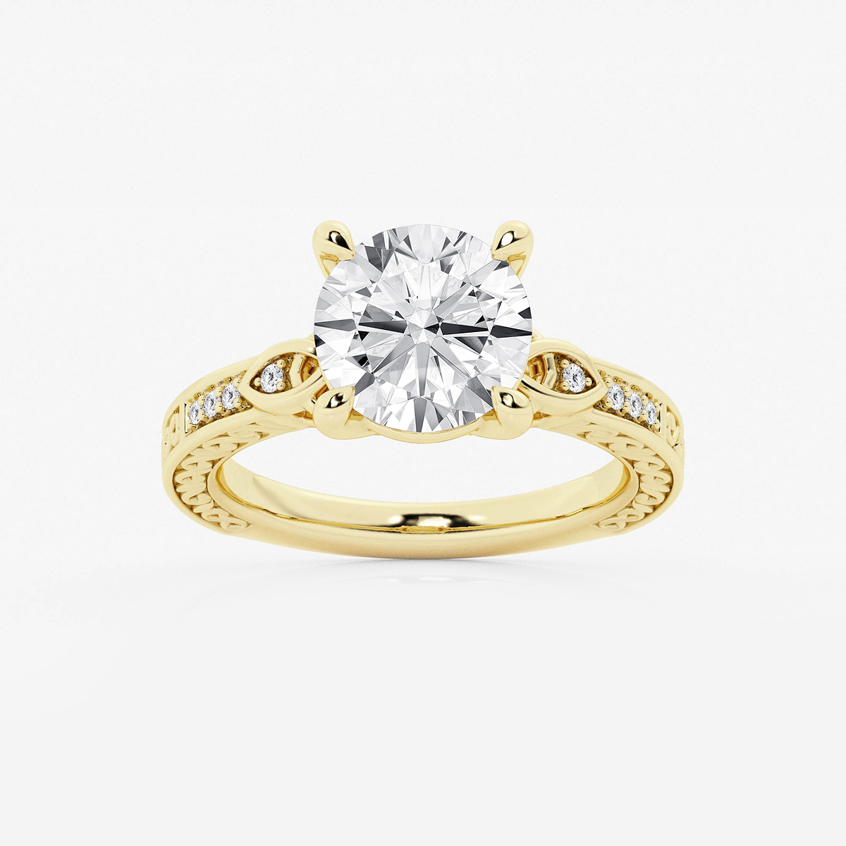 3 ctw Round Lab Grown Diamond Vintage Inspired Celtic Side Stone Engagement Ring