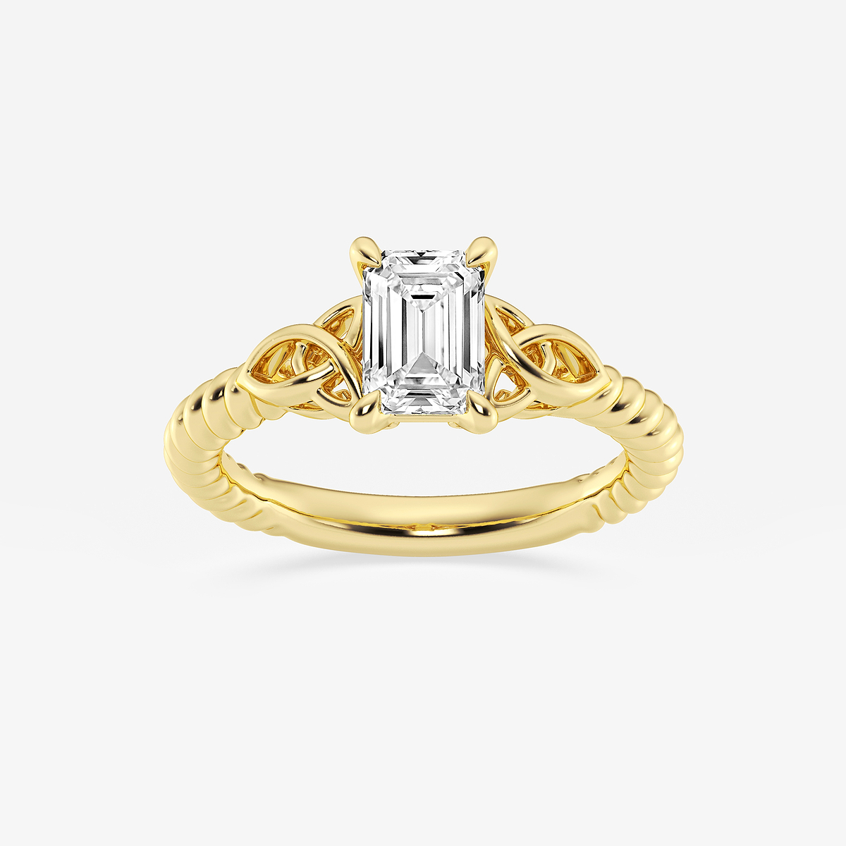 1 ctw Emerald Lab Grown Diamond Celtic Twist Solitaire Engagement Ring 14K Yellow Gold, E, VS1