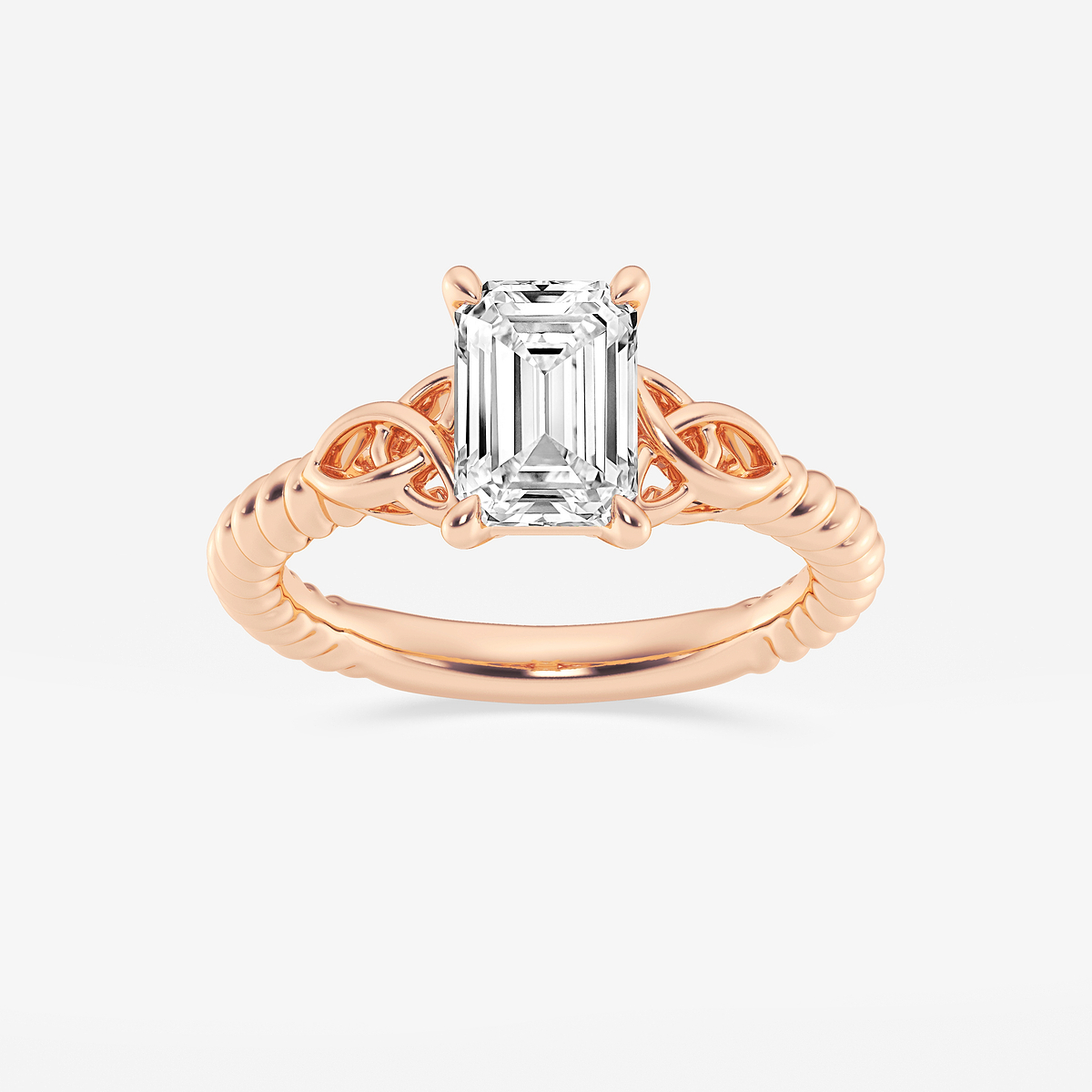 1 1/2 ctw Emerald Lab Grown Diamond Celtic Twist Solitaire Engagement Ring