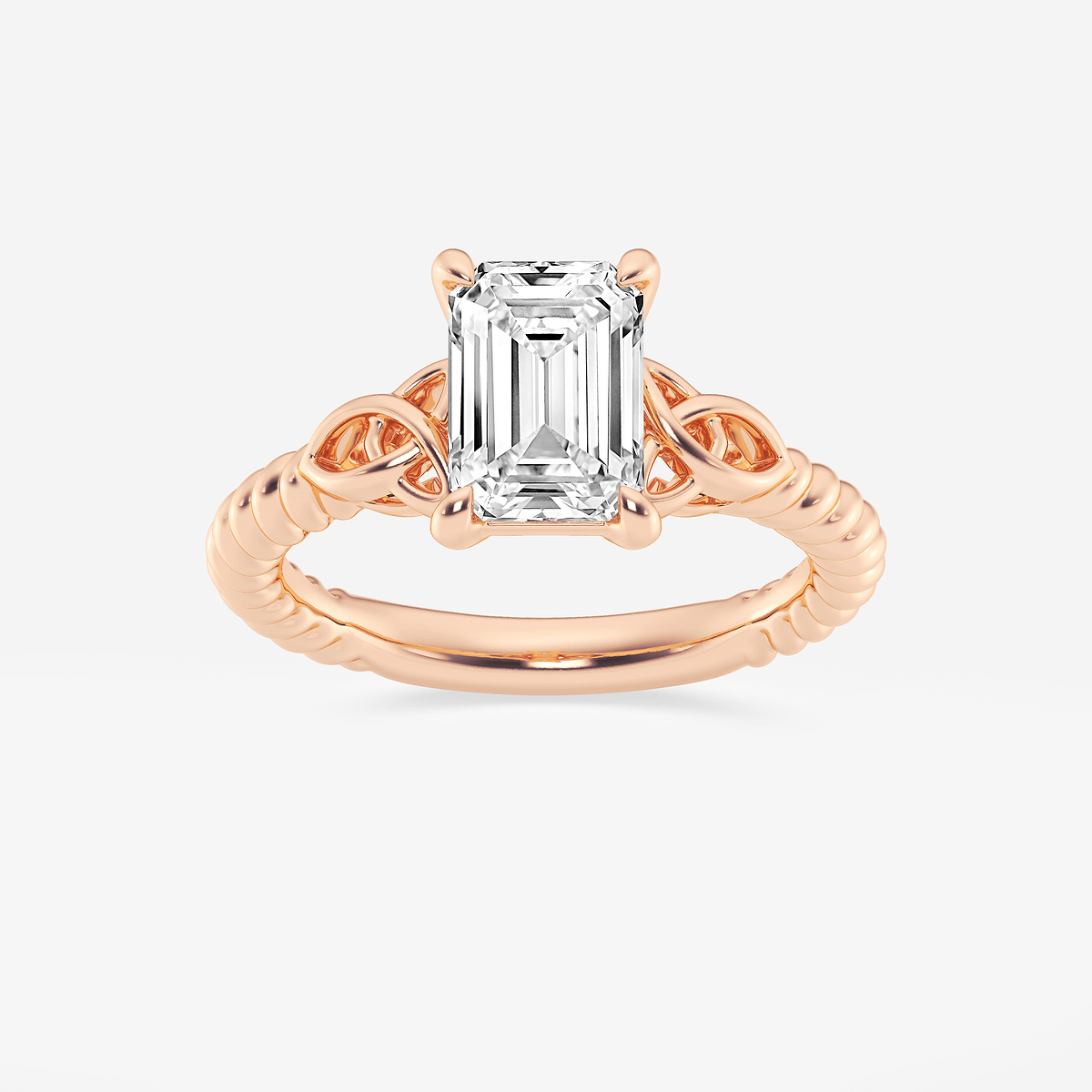 2 ctw Emerald Lab Grown Diamond Celtic Twist Solitaire Engagement Ring