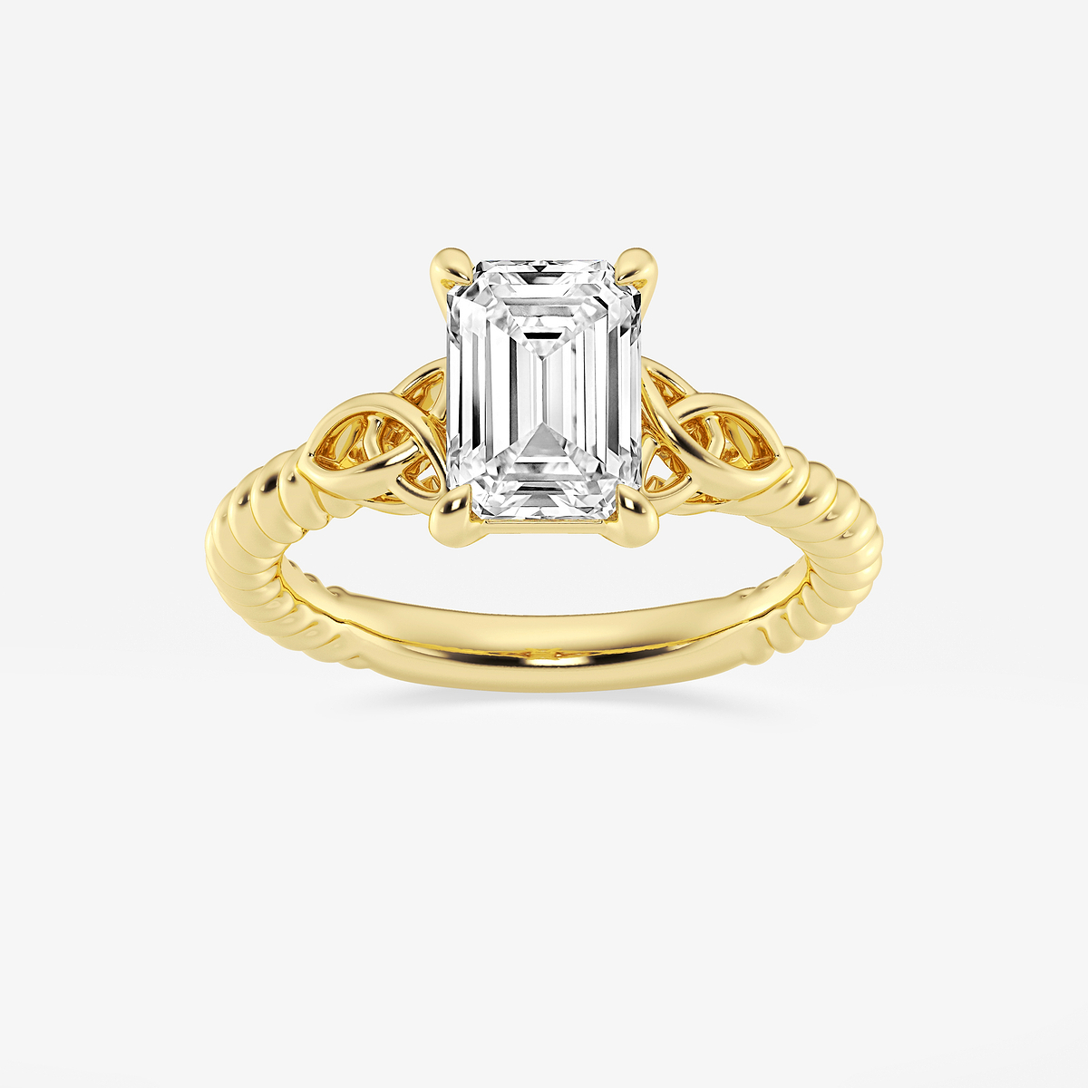2 ctw Emerald Lab Grown Diamond Celtic Twist Solitaire Engagement Ring