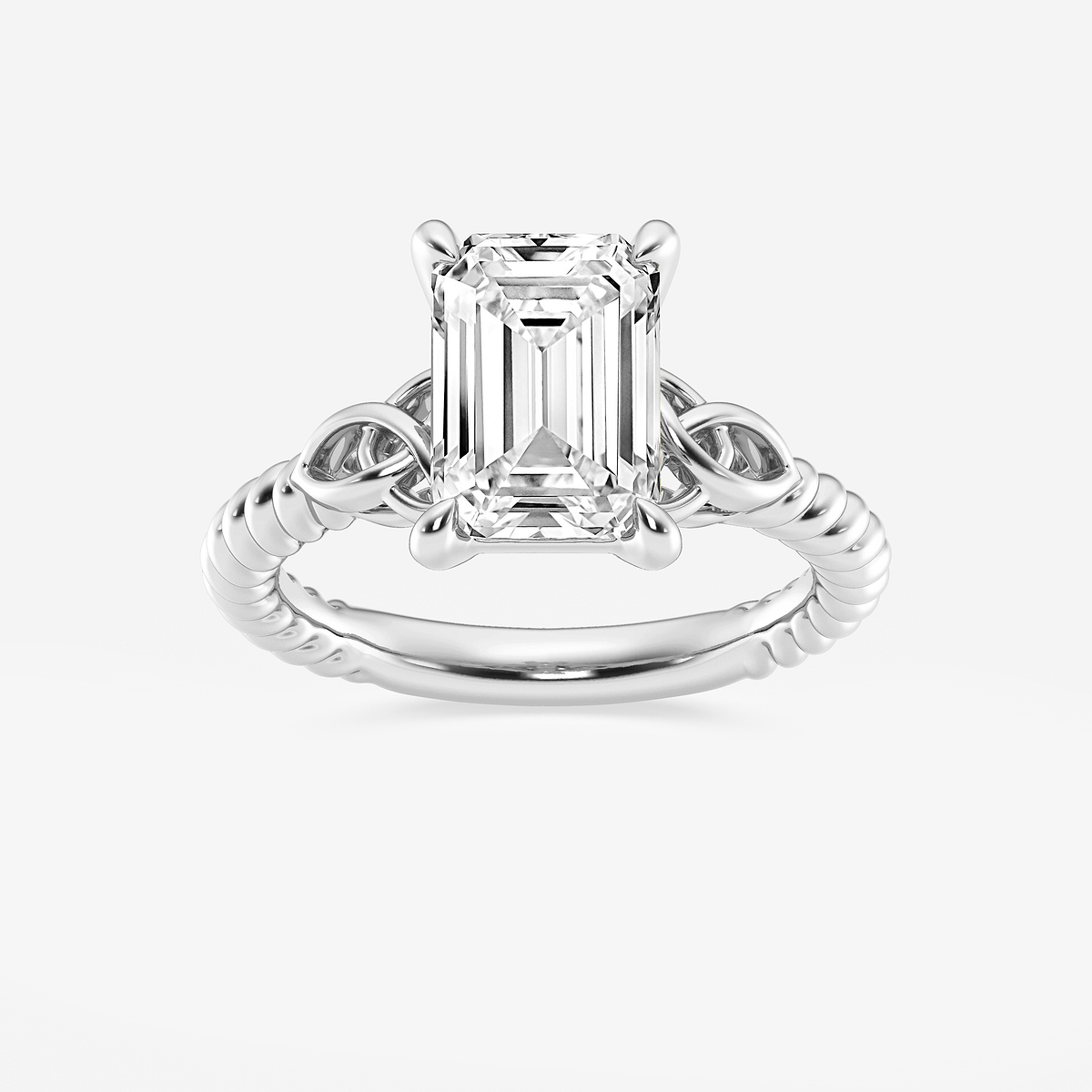 3 ctw Emerald Lab Grown Diamond Celtic Twist Solitaire Engagement Ring